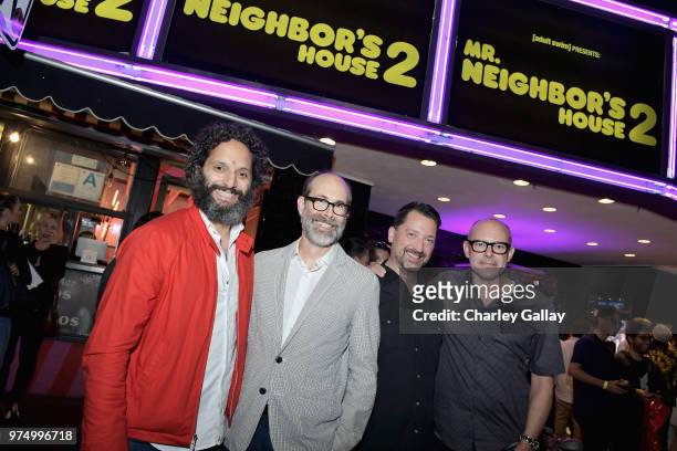 Jason Mantzoukas, Brian Huskey, Jesse Falcon, and Rob Corddry attend "Mr. Neighbor's House 2" Los Angeles screening presented by Adult Swim at Los...