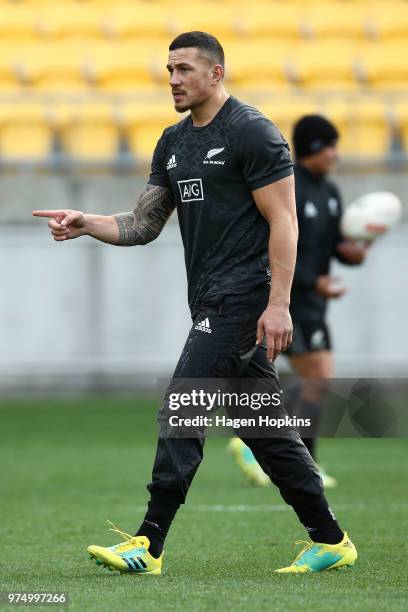 Sonny Bill Williams looks on during the New Zealand All Blacks Captain's Run at Westpac Stadium on June 15, 2018 in Wellington, New Zealand.