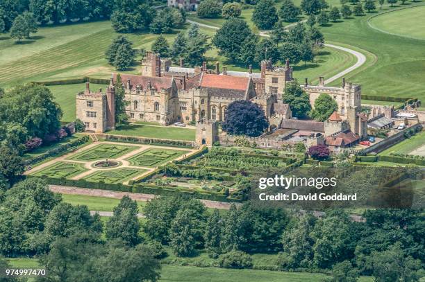 Aerial view of Penshurst Palace in Kent. This medieval house built in 1341, is located on northern bank of the River Medway, 5 miles north-east of...