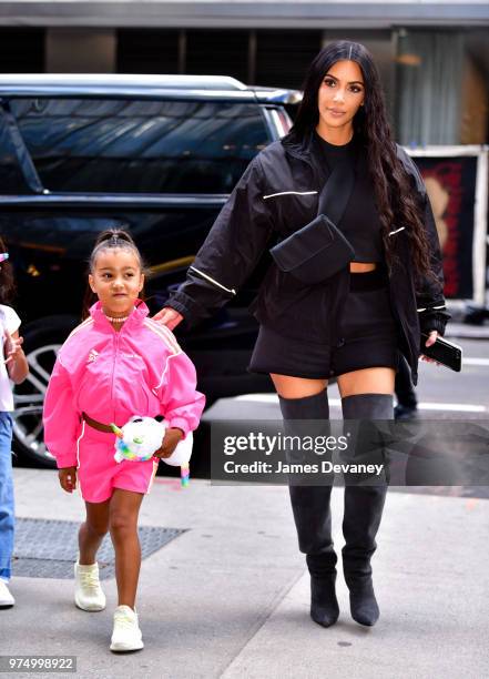 North West and Kim Kardashian seen on the streets of Manhattan on June 14, 2018 in New York City.