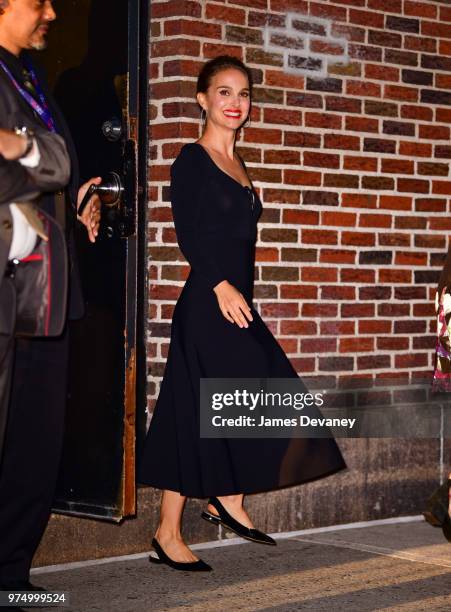 Natalie Portman leaves 'The Late Show With Stephen Colbert' at the Ed Sullivan Theater on June 14, 2018 in New York City.