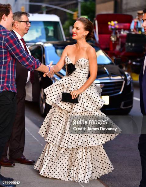 Natalie Portman arrives to 'The Late Show With Stephen Colbert' at the Ed Sullivan Theater on June 14, 2018 in New York City.