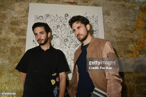 Influencers Oscar Gordillo and Yanis Bargoin attend the Archiman Men Body Care Launch Party at 22 Rue de L'Universite on June 14, 2018 in Paris,...