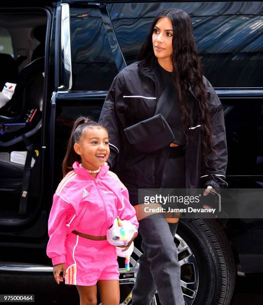 North West and Kim Kardashian seen on the streets of Manhattan on June 14, 2018 in New York City.