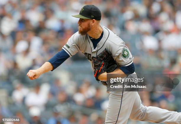 Chris Devenski of the Houston Astros in action against the New York Yankees at Yankee Stadium on May 28, 2018 in the Bronx borough of New York City....