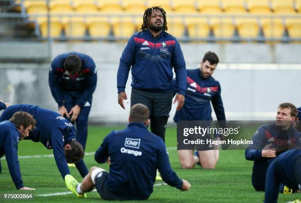 Mathieu Bastareaud looks on during the France Captain's Run at Westpac Stadium on June 15, 2018 in Wellington, New Zealand.