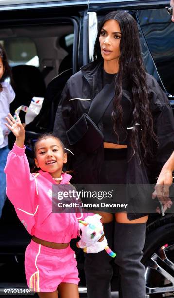 North West and Kim Kardashian seen on the streets of Manhattan on June 14, 2018 in New York City.