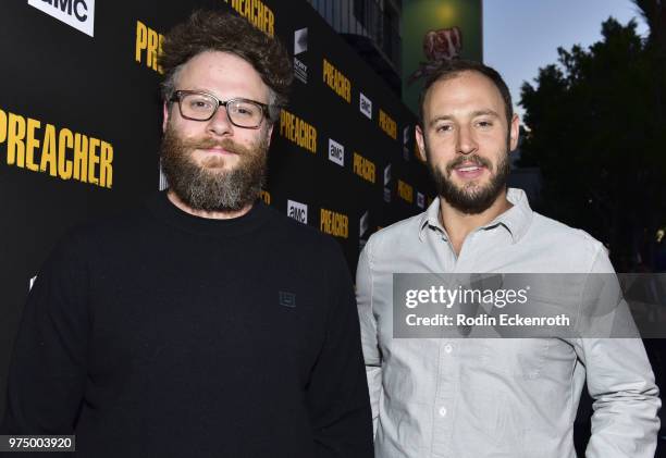 Seth Rogen and Evan Goldberg arrive at the premiere of AMC's "Preacher" Season 3 at The Hearth and Hound on June 14, 2018 in Los Angeles, California.