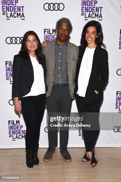 Maura Tierney, Elvis Mitchell and Sarah Treem attend Film Independent at LACMA presents screening and Q&A of "The Affair" at Bing Theater At LACMA on...