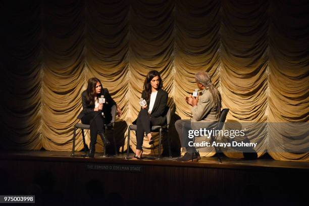 Maura Tierney, Sarah Treem and Elvis Mitchell attend Film Independent at LACMA presents screening and Q&A of "The Affair" at Bing Theater At LACMA on...