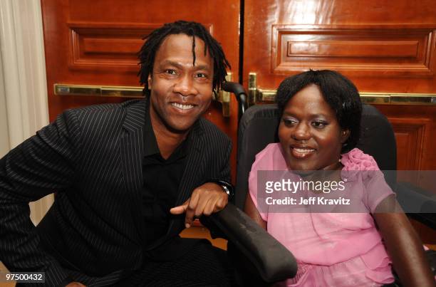 Director Roger Ross Williams and singer Prudence Mabhena attend The 2010 Oscar Documentary Nominees party presented by HBO Documentary Films at the...