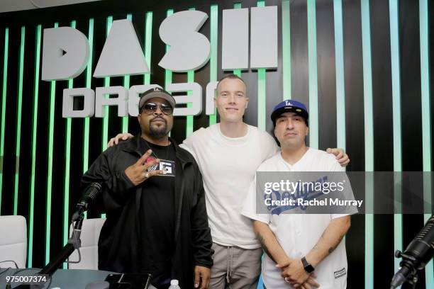 Ice Cube, Dj Skee, and Tattoo attend the Dream Hollywood x Dash radio launch Music Pop-Up on June 14, 2018 in Los Angeles, California.