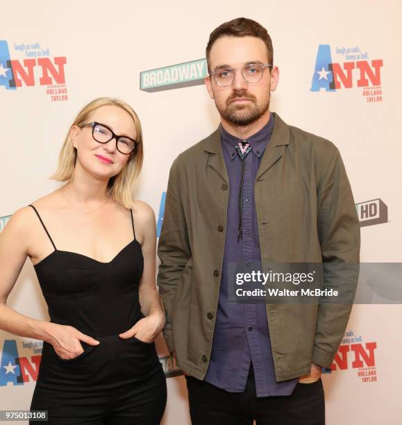 Halley Feiffer and Micha Stock attend a Special Broadway HD screening of Holland Taylor's 'Ann' at the the Elinor Bunin Munroe Film Center on June...