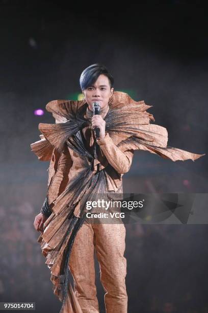 Singer Hins Cheung performs on the stage during his 'Hinsideout' live concert at Hong Kong Coliseum on June 14, 2018 in Hong Kong, China.