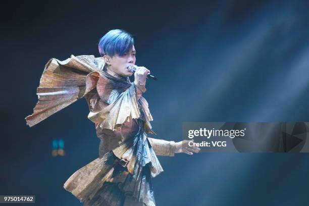 Singer Hins Cheung performs on the stage during his 'Hinsideout' live concert at Hong Kong Coliseum on June 14, 2018 in Hong Kong, China.