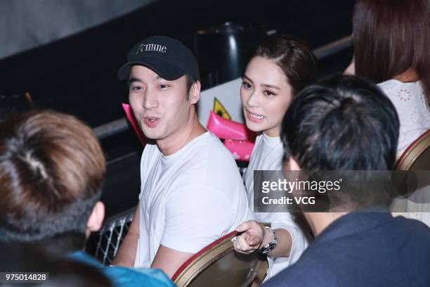 Singer and actress Gillian Chung and her husband doctor Michael Lai attend singer Hins Cheung's 'Hinsideout' live concert at Hong Kong Coliseum on...