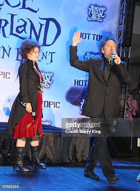 Actress Helena Bonham Carter and director Tim Burton attend the "Alice In Wonderland" Great Big Ultimate Fan Event at Hollywood & Highland Courtyard...