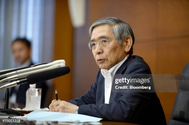 Haruhiko Kuroda, governor of the Bank of Japan , attends a news conference in Tokyo, Japan, on Friday, June 15, 2018. The Bank of Japan left monetary...