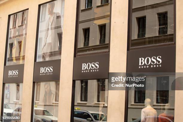 The shop of the German luxury brand Hugo Boss is seen in Munich.