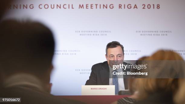 Mario Draghi, president of the European Central Bank , speaks during the ECB rate decision news conference at the Latvian central bank, also known as...