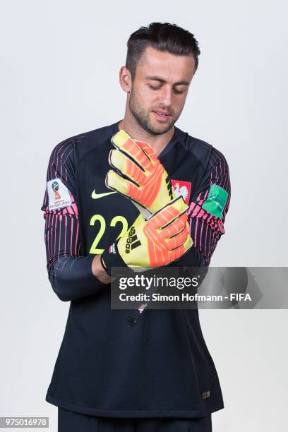 Lukasz Fabianski of Poland poses during the official FIFA World Cup 2018 portrait session at Hyatt Regency Hotel on June 14, 2018 in Sochi, Russia.