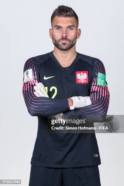 Bartosz Bialkowski of Poland poses during the official FIFA World Cup 2018 portrait session at Hyatt Regency Hotel on June 14, 2018 in Sochi, Russia.