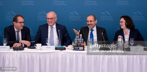 May 2018, Germany; Murnau: Alexander Dobrindt , head of the CSU's state committee, Volker Kauder , chairman of the CDU/CSU's fraction in the...