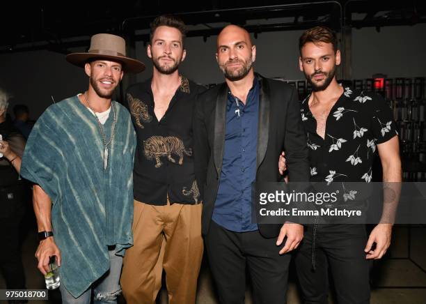 George Riveira, Gardner Edmunds, Mike Del Monaco and Felippe Biatti-Najar attend MAC Cosmetics Aaliyah Launch Party on June 14, 2018 in Hollywood,...