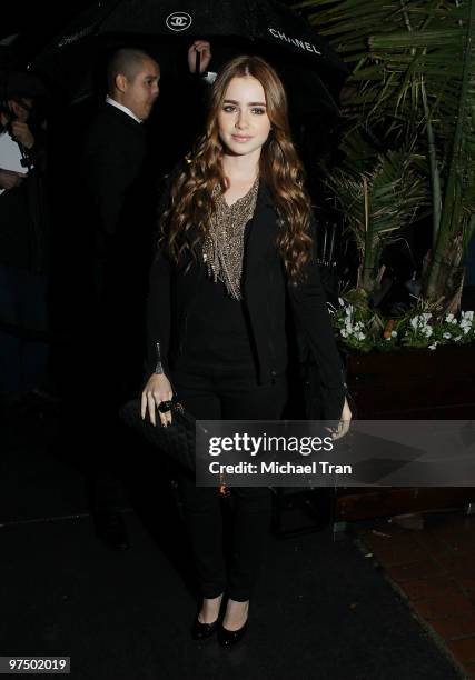 Lily Collins arrives to the Chanel Hosts Pre-Oscar Dinner held at Madeo Restaurant on March 6, 2010 in Los Angeles, California.