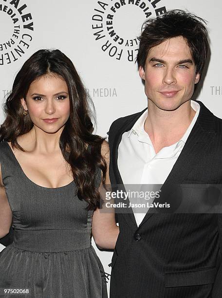 Actress Nina Dobrev and actor Ian Somerhalder attend "The Vampire Diaries" event at the 27th annual PaleyFest at Saban Theatre on March 6, 2010 in...