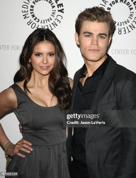 Actress Nina Dobrev and actor Paul Wesley attend "The Vampire Diaries" event at the 27th annual PaleyFest at Saban Theatre on March 6, 2010 in...