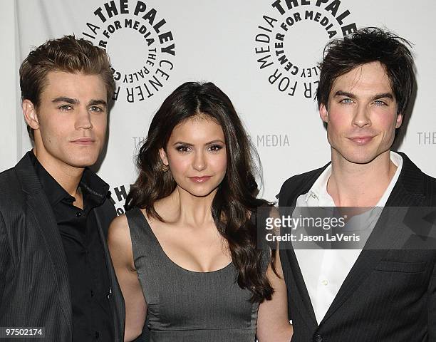 Actors Paul Wesley, Nina Dobrev and Ian Somerhalder attend "The Vampire Diaries" event at the 27th annual PaleyFest at Saban Theatre on March 6, 2010...
