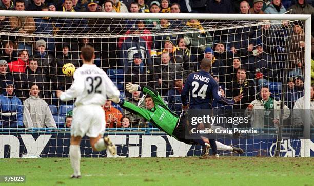 Damien Francis of Wimbledon scores the equaliser during the Nationwide League Division One match between Wimbledon and Portsmouth played at Selhurst...