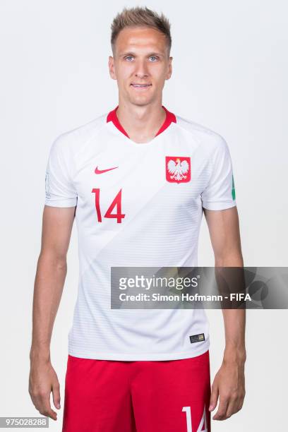 Lukasz Teodorczyk of Poland poses during the official FIFA World Cup 2018 portrait session at Hyatt Regency Hotel on June 14, 2018 in Sochi, Russia.