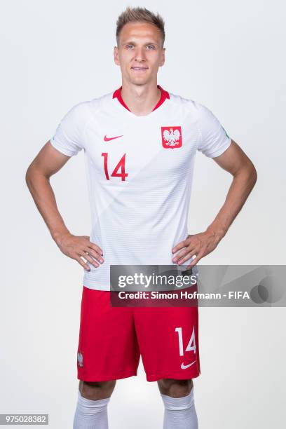 Lukasz Teodorczyk of Poland poses during the official FIFA World Cup 2018 portrait session at Hyatt Regency Hotel on June 14, 2018 in Sochi, Russia.