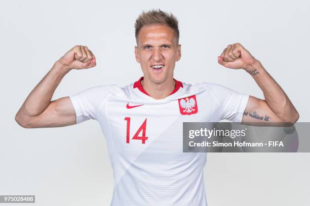 Lukasz Teodorczyk of Poland poses during the official FIFA World Cup 2018 portrait session at Hyatt Regency Hotel on June 14, 2018 in Sochi, Russia.