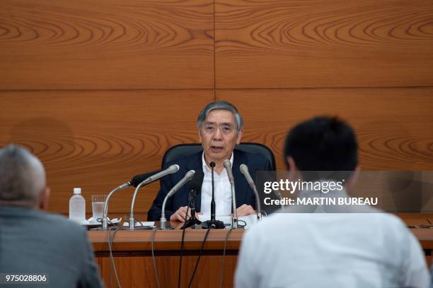 Bank of Japan's governor Haruhiko Kuroda speaks during a press conference about the monetary policy, at the Bank of Japan headquarters in Tokyo on...