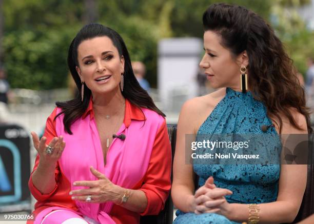 Kyle Richards and Jennifer Bartels visit "Extra" at Universal Studios Hollywood on June 14, 2018 in Universal City, California.