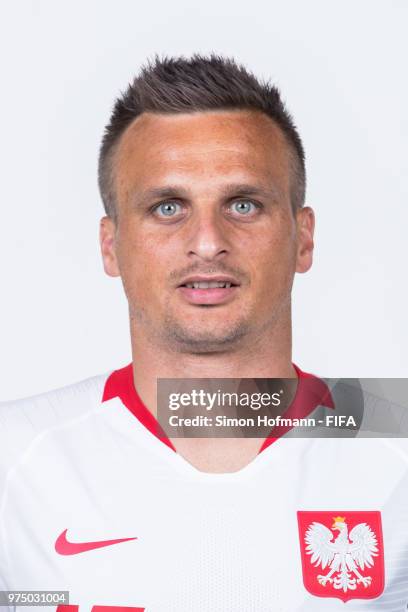 Slawomir Peszko of Poland poses during the official FIFA World Cup 2018 portrait session at Hyatt Regency Hotel on June 14, 2018 in Sochi, Russia.