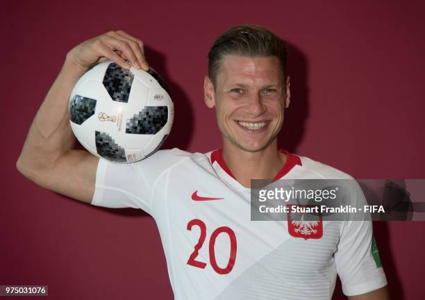 Lukasz Piszczek of Poland poses for a photograph during the official FIFA World Cup 2018 portrait session at on June 14, 2018 in Sochi, Russia.