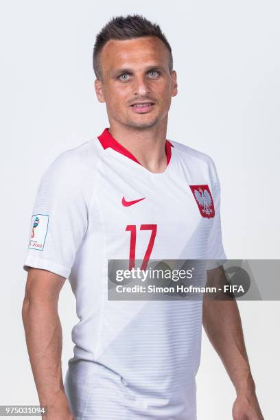 Slawomir Peszko of Poland poses during the official FIFA World Cup 2018 portrait session at Hyatt Regency Hotel on June 14, 2018 in Sochi, Russia.