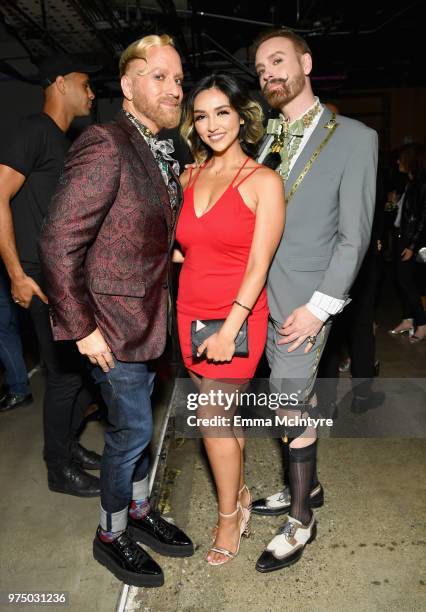 Gregory Arlt, guest and Jon Lieckfelt attend MAC Cosmetics Aaliyah Launch Party on June 14, 2018 in Hollywood, California.