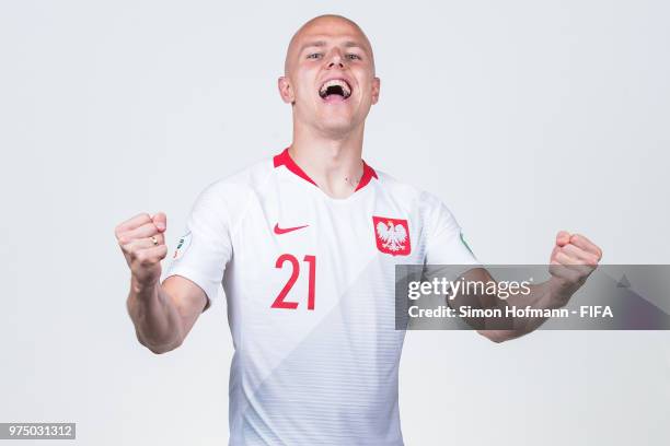 Rafal Kurzawa of Poland poses during the official FIFA World Cup 2018 portrait session at Hyatt Regency Hotel on June 14, 2018 in Sochi, Russia.