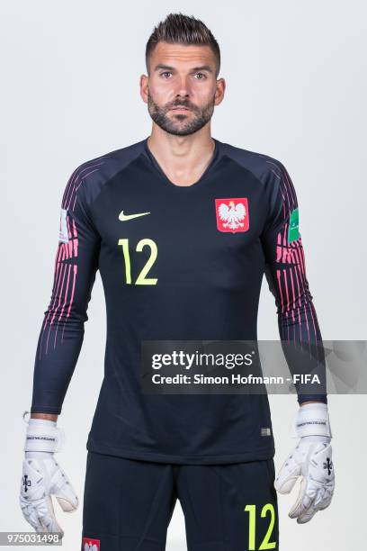 Bartosz Bialkowski of Poland poses during the official FIFA World Cup 2018 portrait session at Hyatt Regency Hotel on June 14, 2018 in Sochi, Russia.