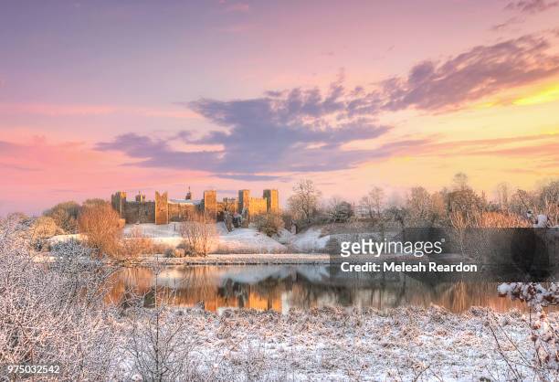 snowy framlingham castle - framlingham stock pictures, royalty-free photos & images