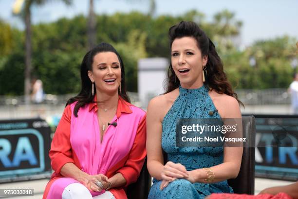 Kyle Richards and Jennifer Bartels visit "Extra" at Universal Studios Hollywood on June 14, 2018 in Universal City, California.