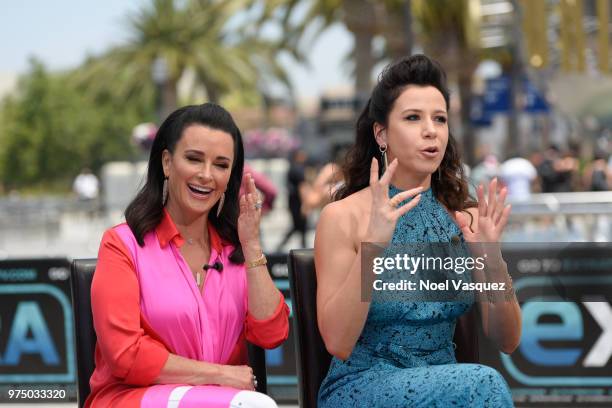 Kyle Richards and Jennifer Bartels visit "Extra" at Universal Studios Hollywood on June 14, 2018 in Universal City, California.