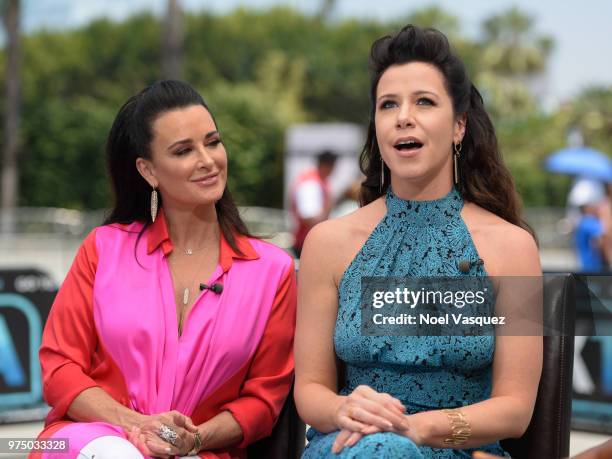 Kyle Richards and Jennifer Bartels visit "Extra" at Universal Studios Hollywood on June 14, 2018 in Universal City, California.