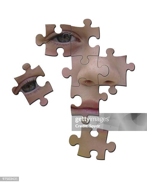 face puzzle - human eye stockfoto's en -beelden