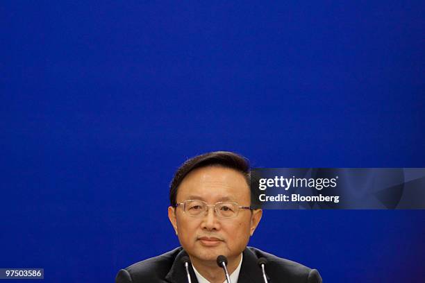 Yang Jiechi, foreign minister for China, attends a news conference at the Great Hall of the People in Beijing, China, on Sunday, March 7, 2010. Yang...